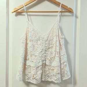A&F Lace Cami, White & Blush (Size M)